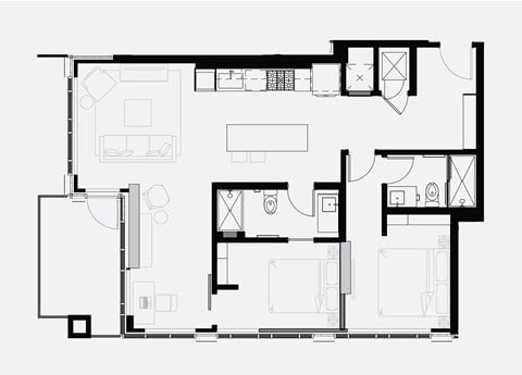 Floor plan for 2 beds, 2 baths, 925 sqft